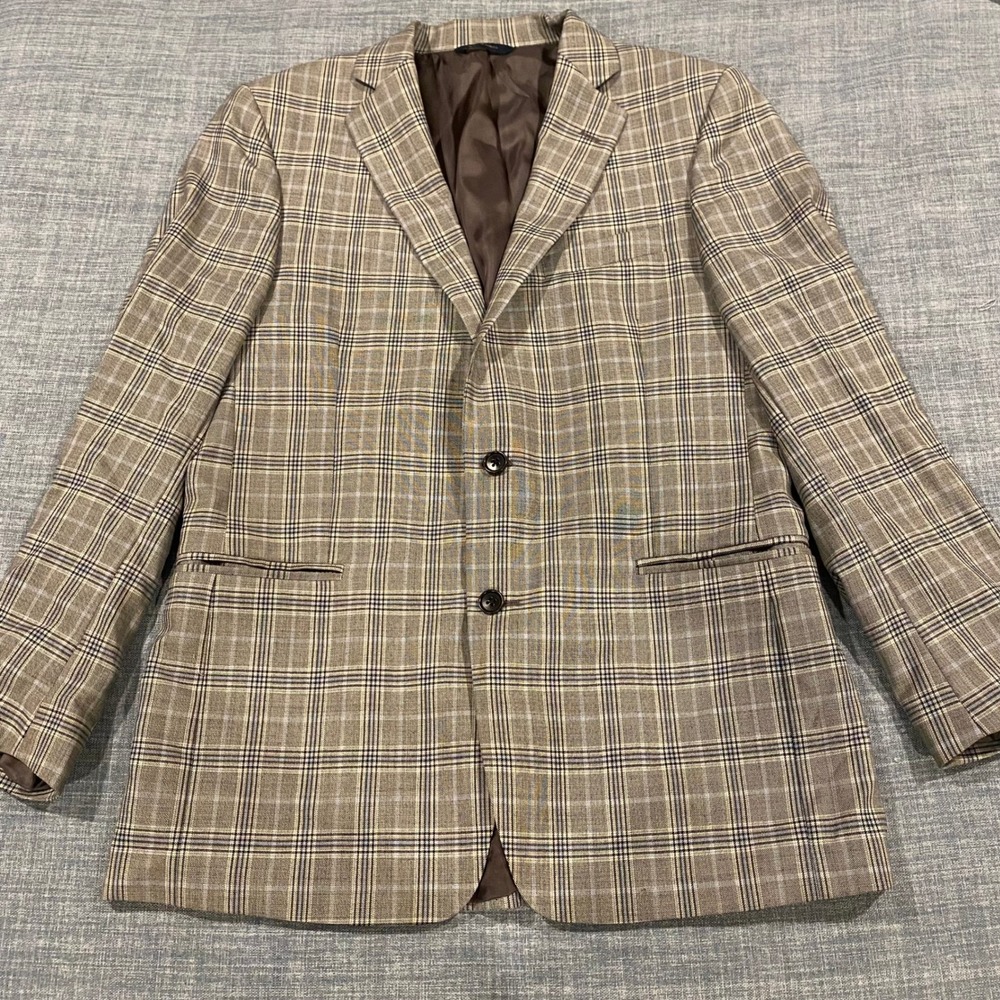 Brooks Brothers Regent Fit Lambswool Plaid Sport Coat Blazer Brown Blue 40R